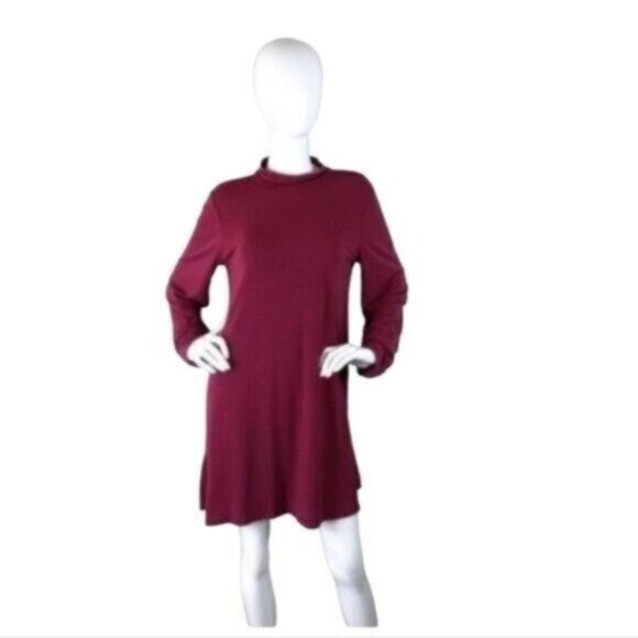 BCBGeneration Mock Neck Shift Mini Dress In Cranberry Size Large - Picture 2 of 7